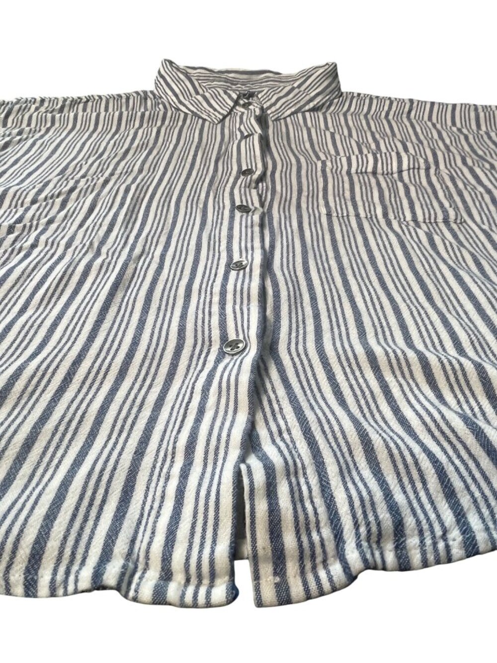 Splendid Womens Blue & White Striped Button-Down Short Sleeve Shirt Size Medium - Picture 6 of 7